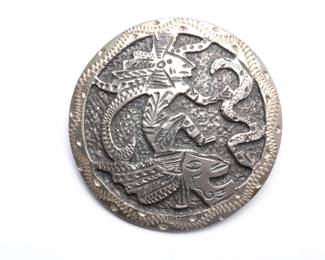 Vintage Mexican Sterling Silver Aztec Quetzalcoatl Pendant Brooch Pin REX