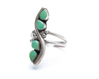 Vintage Southwest Sterling Silver Turquoise Teardrop Ring Size 7.25