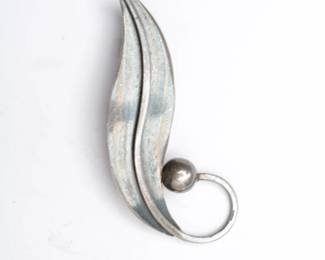 Vintage Taxco .925 Sterling Silver Delfino Leaf Brooch Pin Mexico Modernist