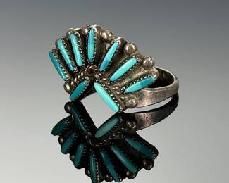 Zuni Silver Turquoise Petit Point Ring Vintage Native American Jewelry