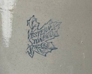 Vintage Western Stoneware Maple Leaf Logo Crock Jug Antique Farmhouse Decor