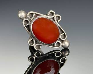 Vintage Mexican Sterling Silver Carnelian Ring, Size 5.25