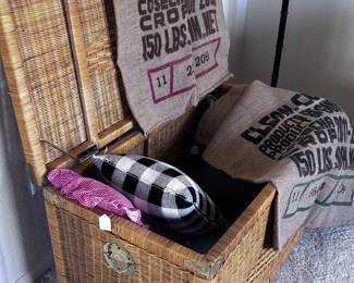 Pillows and vintage  burlap coffee bags. Trunk is NFS