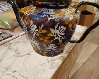 "End-of-the-Day" painted metal tea pot.