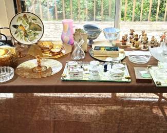 Amber depression glass and other items, items sold separately.