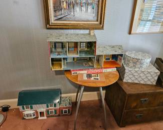 Doll Houses, round table, chest and decorative boxes, (items sold separately).