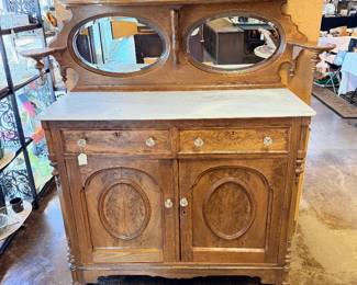 ANTIQUE Tiger Oak Buffet with Marble Top