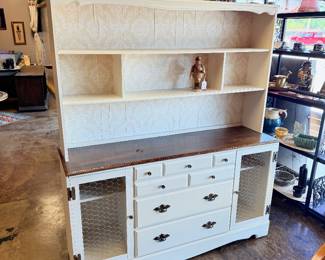 Vintage 2-PIECE Wooden Hutch