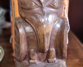 Pair of Alaskan Stone Sculptures by carver Amos Wallace Tlingit 