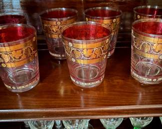 Vintage Cera glassware with 22K gold leaf and grapes deaign