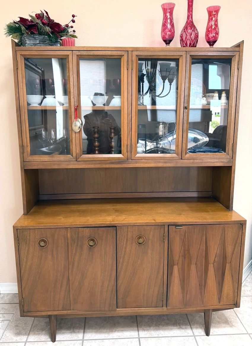 Mid-century Modern two piece china cabinet