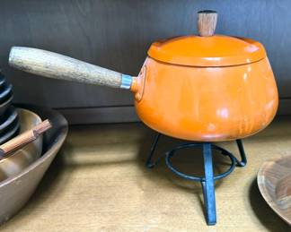 Mid-century fondue pot with stand