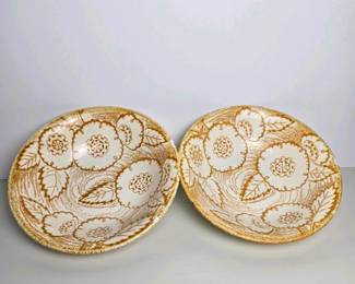 129 pairofvintagebrownfloralceramicbow