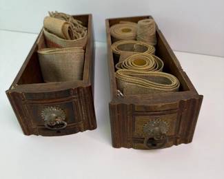 065 twovintagewooddrawersfullofburlap