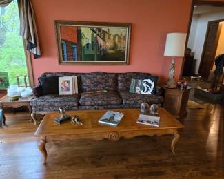 Sofa, coffee table, Indian bookends