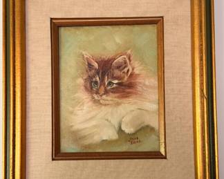 Oil on canvas - long haired cat