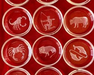 Val Saint Lambert Zodiac crystal coasters