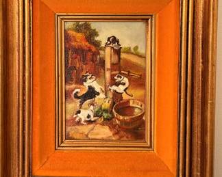 Framed oil on canvas, inspired by Walter Hunt "Outwitted Again"