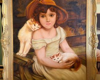 Her very first painting!  Inspired by N. Henry Bingham - Girl with Cats