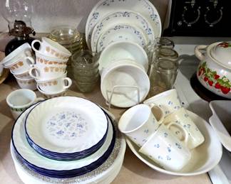 Lots of Corelle ware in different patterns.