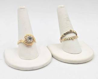 706  2 14k Gold Rings with Diamonds, 9.1g