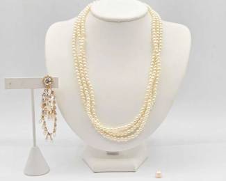 980  Pearls and SemiPrecious Stones Necklace  Earring, 26.7g