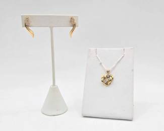 710  14k Gold Earrings  Pendant with Diamonds, 6.3g