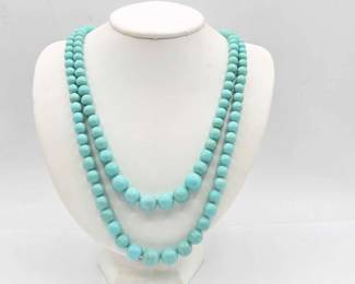 956  Glass Bead Turquoise Necklace with Sterling Silver Clasp, 148.2g