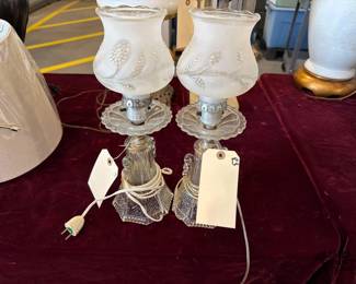 5228  2 Etched Glass Lamps