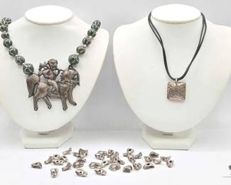 934  Sterling Silver Necklaces with Loose Sterling Silver Charms, 217.6g