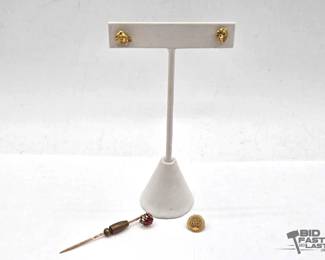 778  14kt Earrings and Pins with SemiPrecious Stone, 7.2g