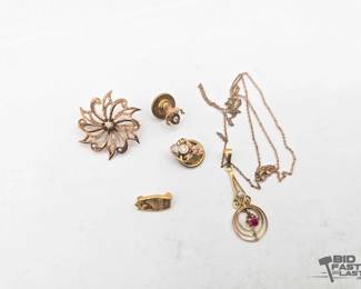 816  10k Gold Necklace  Pins with Diamonds and Sapphires, 9.2g