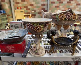 6158  Porcelain and Brass Statues