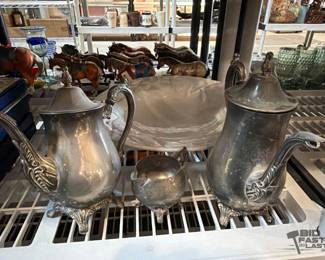 6176  Silver Plated Teapots and Porcelain Bowl