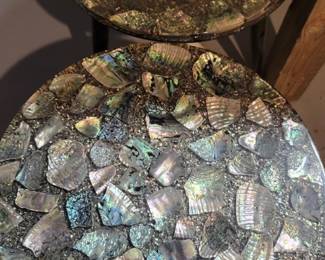 Mid-century abalone pair of side tables