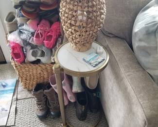 Pottery Barn end tables - two available. Woven wicker table lamps - two available