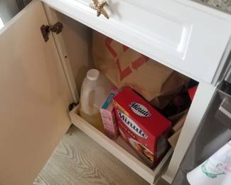 Kitchen cabinets feature pull-out shelves