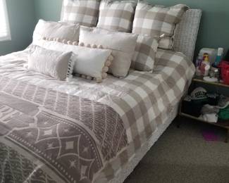 King bed frame with wicker headboard