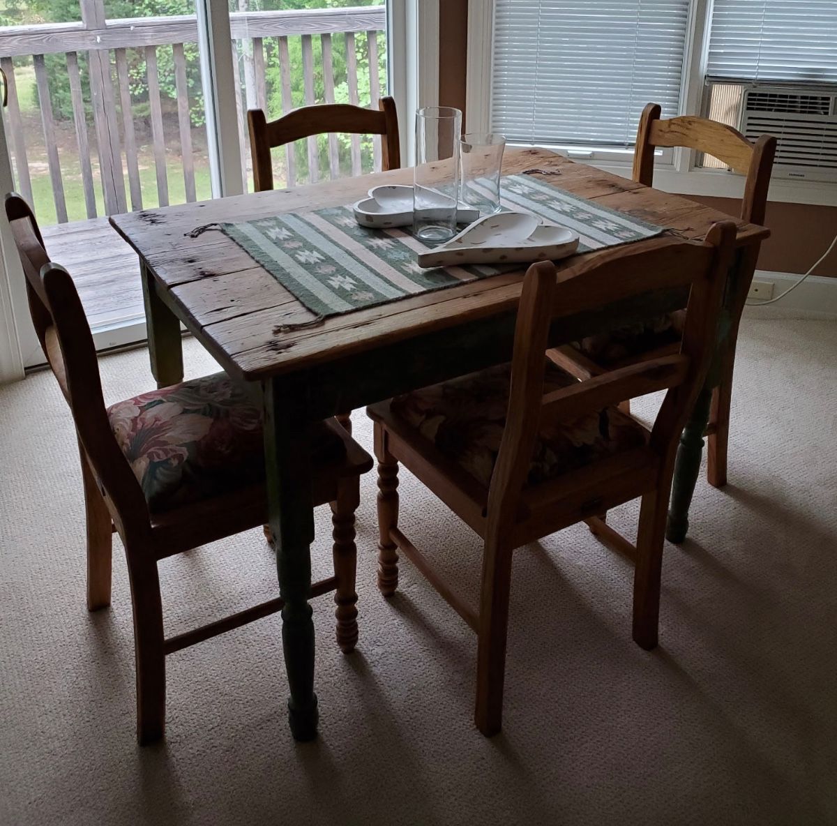 Vintage pine table - $500 | Four vintage chairs - $250