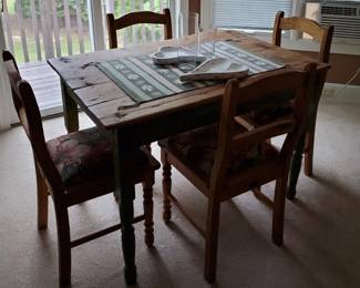 Vintage pine table - $500 | Four vintage chairs - $250
