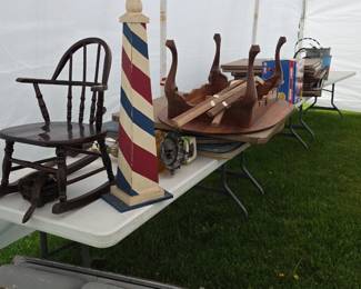 Tables, rocking chair, sink