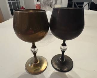 Vintage E.P. Brass Goblets with Crystal Stem Accents