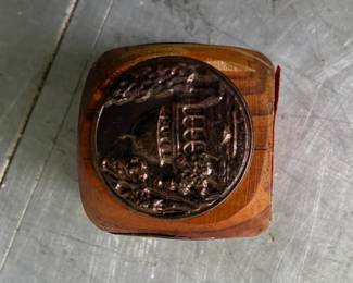 Vintage Wooden Dice Holder with Jerusalem Relief