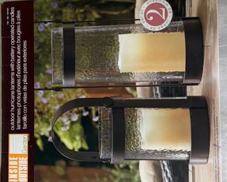Inside Out Garden Outdoor Hurricane Lanterns with Battery Operated Candles Set of 