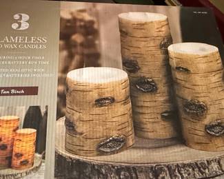 Luminara Flameless LED Wax Candles  Tan Birch Set