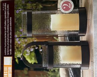 Inside Outside Garden Outdoor Hurricane Lanterns with Battery Operated Candles Set of 