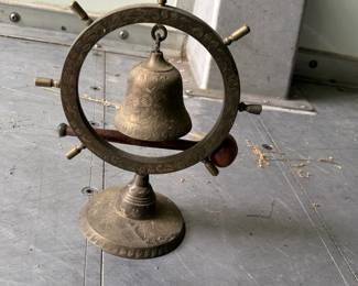 Brass Ships Wheel Bell with Wooden Rod
