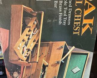 Oak Wood Tool Chest with Antique Brass Finish