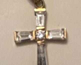 k Yellow Gold Baguette and Round Cubic Zirconia Cross Pendant