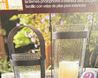 IDE Garden Outdoor Hurricane Lanterns with Battery Operated Candles Set of 